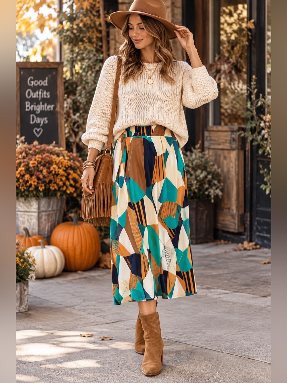 NWT Geometric Abstract Print Pleated Midi Skirt Size Large